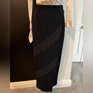Vintage Black, High-waisted 90's Long Wrap Pencil Skirt w/ design size M